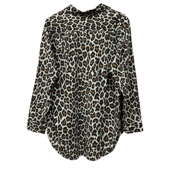 THE GREAT Heritage Leopard Post Top Button Front Sz 3/ L White Black Brown - Picture 8 of 12